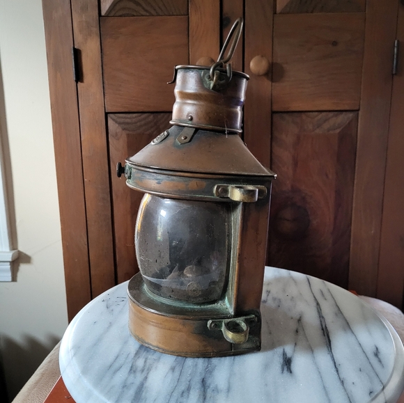 Brown Lantern with Glass Globe and Antique Accents - Picture 6 of 13